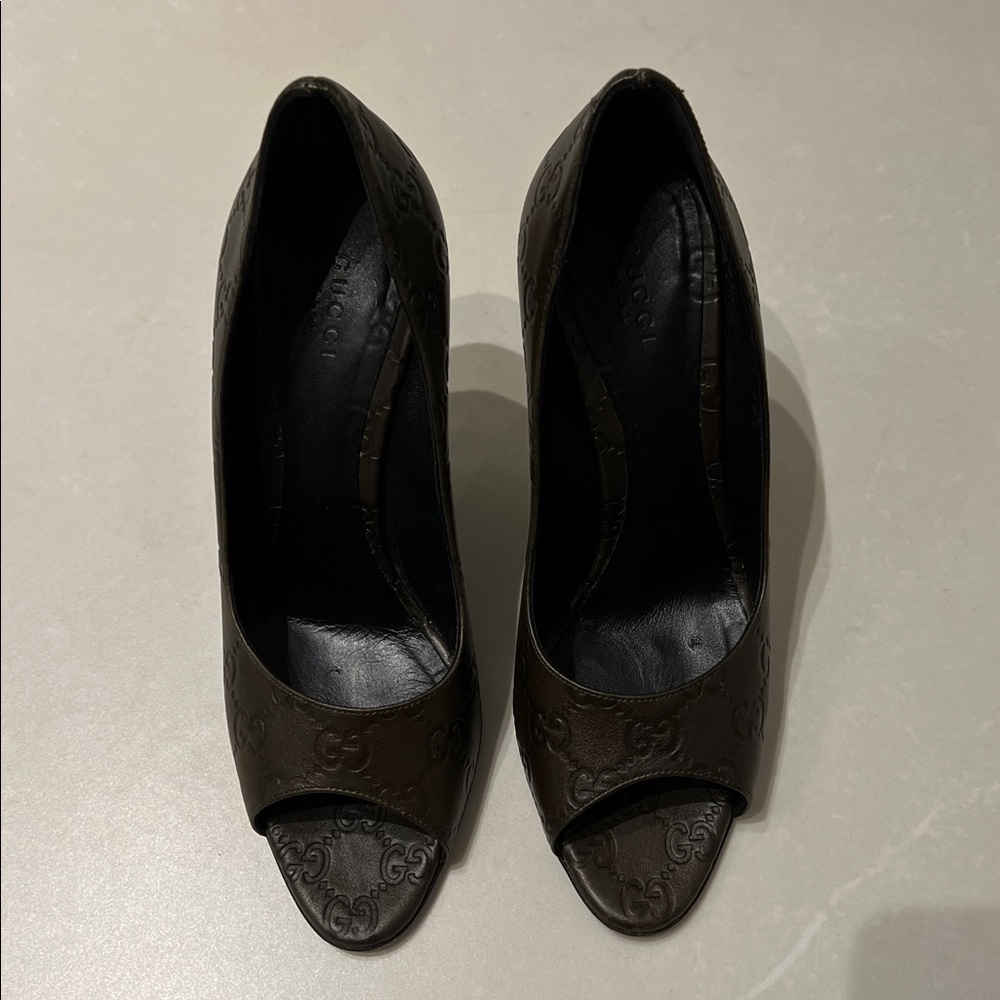 Gucci Olive Green GG Stiletto Heels